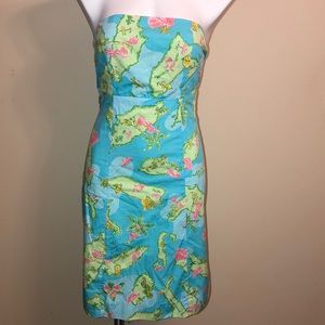 EUC LILLY PULITZER Tropical Blue Strapless Dress Size 4